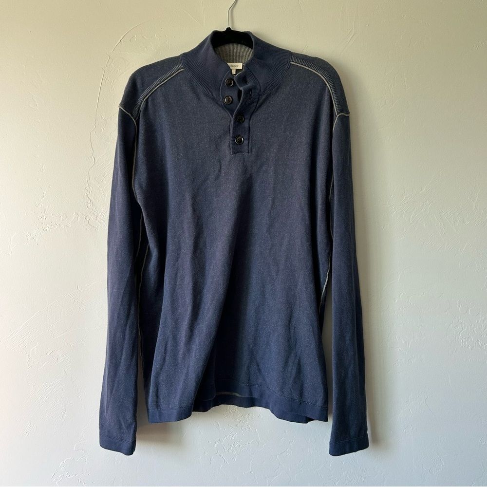 Sundance Highland Stitch Cotton Henley Sweater Navy XL Casual